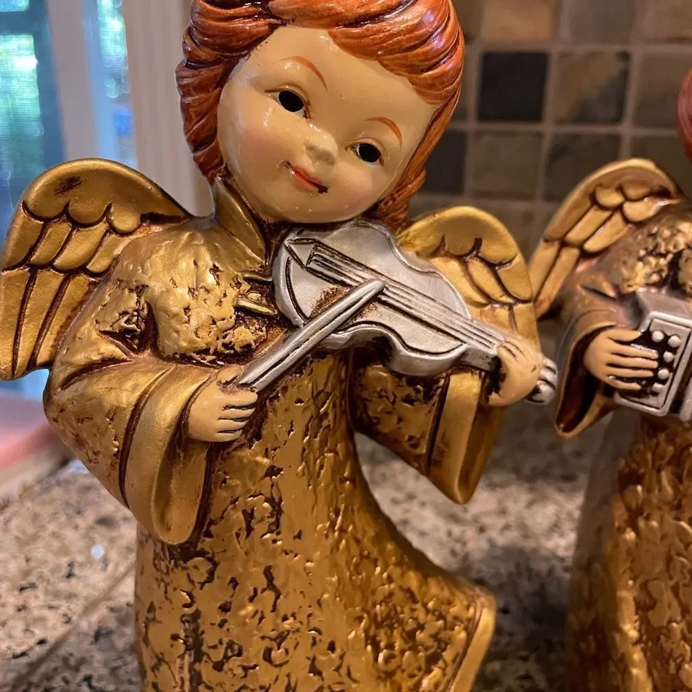 MCM Vintage Golden Musical Themed Angels set of 3 made in Taiwan